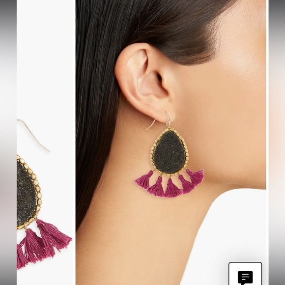 Panacea Black Drusy Geode purple tassel dropearrings - Picture 1 of 8